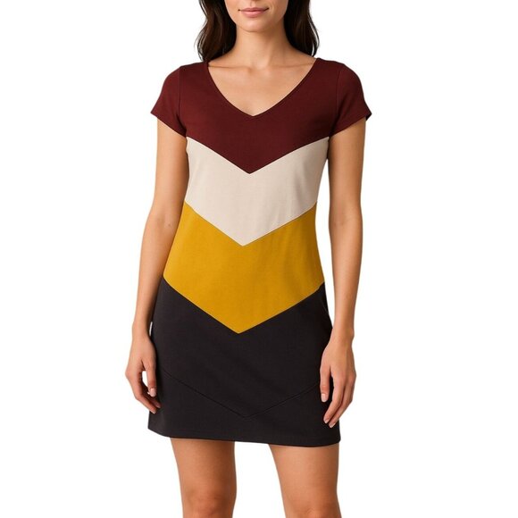 Shes Cool Chevron Colorblock V-Neck Short Sleeve Dress Size Medium - Picture 1 of 8